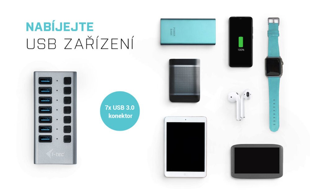 i-tec USB 3.0 nabíjecí HUB 7 Port + napájecí adaptér 36 W