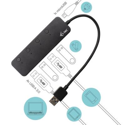 i-tec USB HUB METAL/ 4 porty/ USB 3.0/ tlačítko On/Off pro zapnutí a vypnutí/ kovový/ černý
