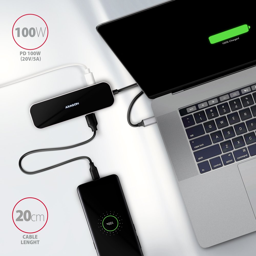 AXAGON hub USB-C / HMC-6GL / USB 3.2 Gen1 / 3x USB-A / HDMI / GLAN / 60W PD / 0,2m