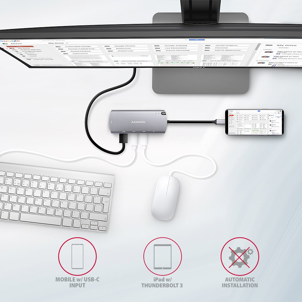 AXAGON hub USB-C / HMC-6M2 / USB 3.2 Gen1 / 2x USB-A / HDMI / GLAN / SATA M.2 / 100W PD / 0,1m