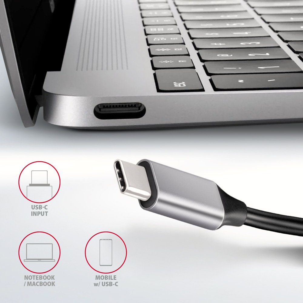 AXAGON hub USB-C 5v1 / HMC-HCR3A / USB 3.2 Gen1 / 3x USB-A / HDMI / MicroSD/SD / kovové tělo / 0,2m