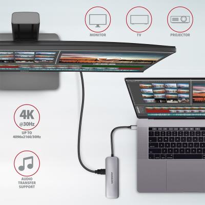 AXAGON hub USB-C / HMC-5 / USB 3.2 Gen1 / 1x USB-C / 2x USB-A / 1x HDMI / microSD/SD / 100W PD / 0,2m