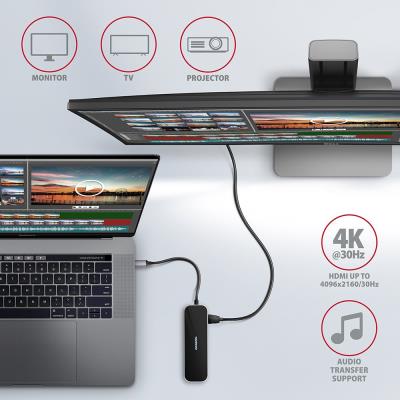 AXAGON hub USB-C / HMC-6GL / USB 3.2 Gen1 / 3x USB-A / HDMI / GLAN / 60W PD / 0,2m