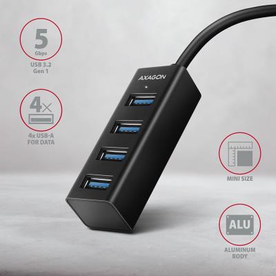 AXAGON MINI hub USB-A / HUE-M1AL / USB 3.2 Gen1 / 4x USB-A / kovové tělo / 1,2m