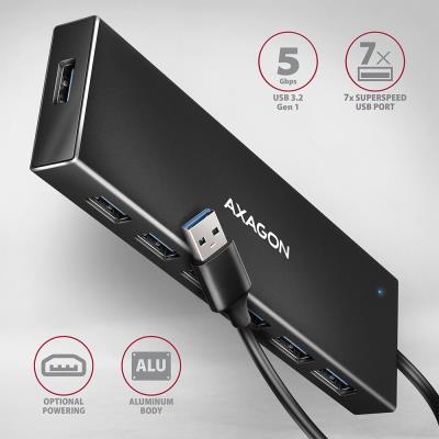 AXAGON hub USB-A / HUE-F7A / USB 3.2 Gen1 / 7x USB-A / hliníkové tělo / 1m