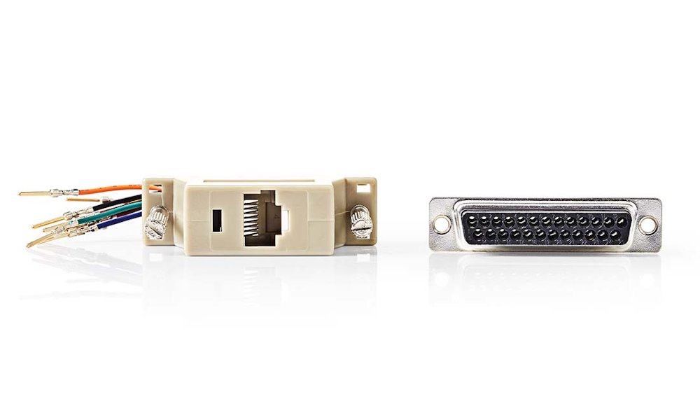 NEDIS serial adaptér/ zásuvka D-SUB 25-Pin - zásuvka RJ45/ poniklovaný/ slonovinová kost/ blistr