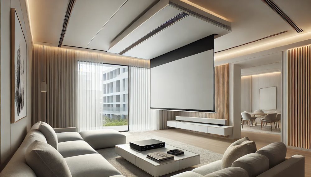 ELITE SCREENS plátno elektrické motorové stropní 120" (304,8cm)/ 16:9/ 149,4×265,7cm/ MaxWhite FG/ 8" drop