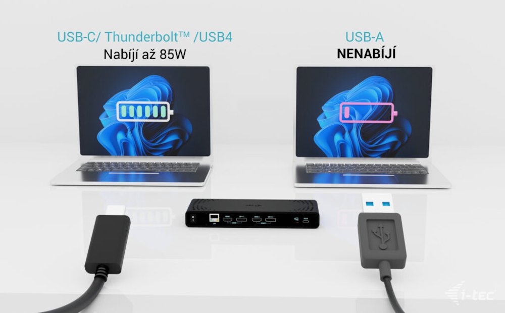 i-tec dokovací stanice Universal Dual 4K Display, Power Delivery 85W + i-tec USB-C nabíječka 100W