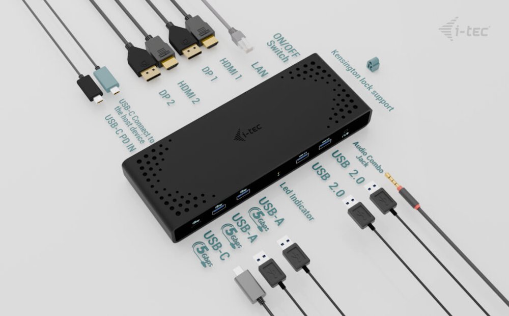 i-tec dokovací stanice Universal Dual 4K Display, Power Delivery 85W + i-tec USB-C nabíječka 100W