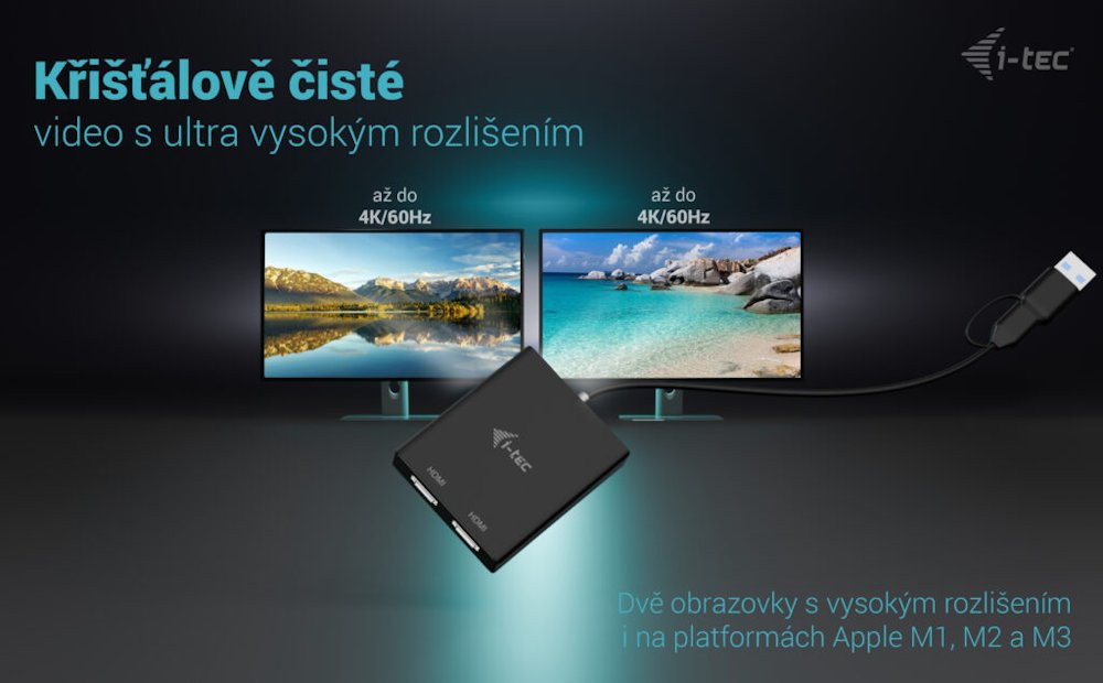 i-tec USB-A/USB-C Dual 4K HDMI video adaptér
