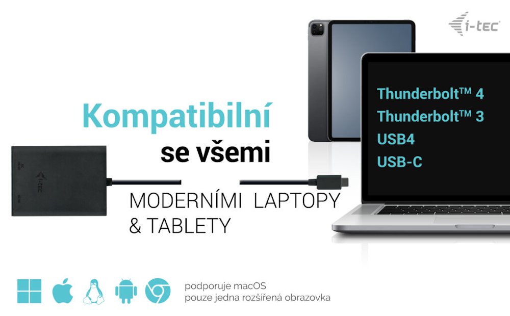 i-tec USB-C Dual 4K/60Hz (single 8K/30Hz) HDMI video adaptér