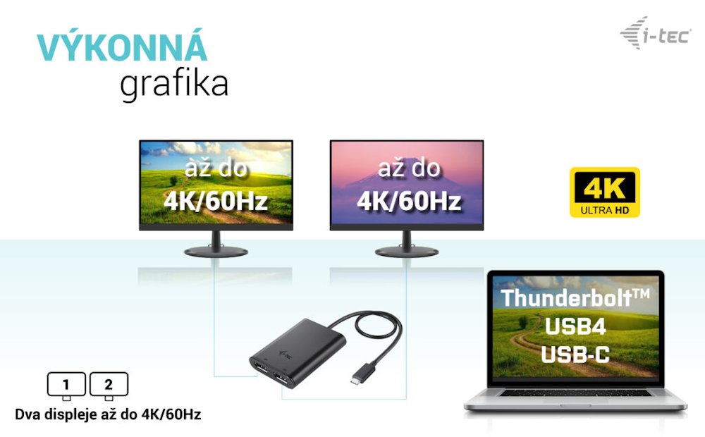 i-tec USB-C Dual 4K/60Hz (single 8K/30Hz) Display Port video adaptér
