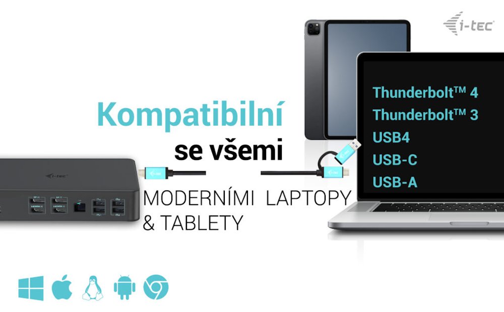 i-tec dokovací stanice Gen2 Thunderbolt 3/ 4K Dual display/ 4x USB 3.0/ 2x USB-C/ 2x DP/ 2x HDMI/ LAN/ PD 100