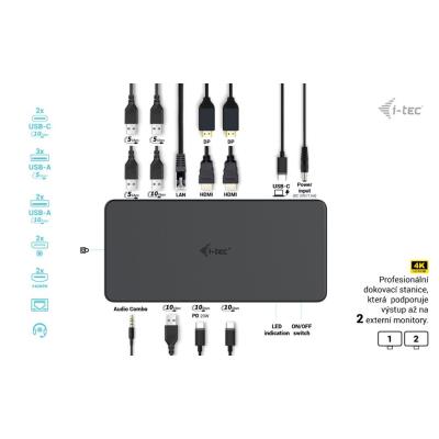 i-tec dokovací stanice Gen2 Thunderbolt 3/ 4K Dual display/ 4x USB 3.0/ 2x USB-C/ 2x DP/ 2x HDMI/ LAN/ PD 100
