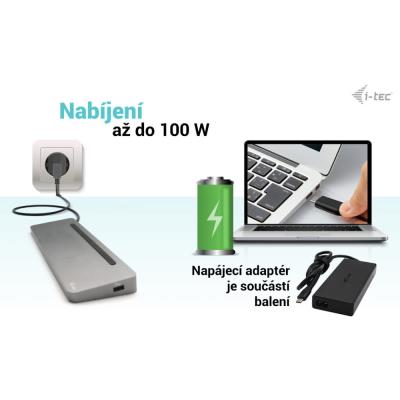 i-tec dokovací stanice USB-C Metal Ergonomic 4K/ 3x Display/ Power Delivery 100W + univerzální nabíječka 100W