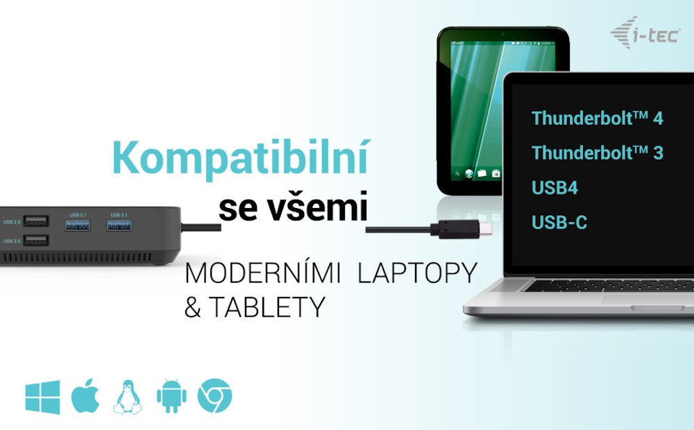 i-tec dokovací stanice/ 2x USB-C/ 2x USB 2.0/ 3x USB 3.0/ HDMI/ 2x DP/ LAN/ Power Delivery 100 W + univ. nabíječka 100 W