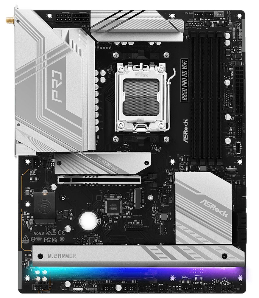 ASRock B850 Pro RS WiFi / AMD B850 / AM5 / 4x DDR5 DIMM / 4x M.2 / HDMI / USB-C / WiFi / ATX