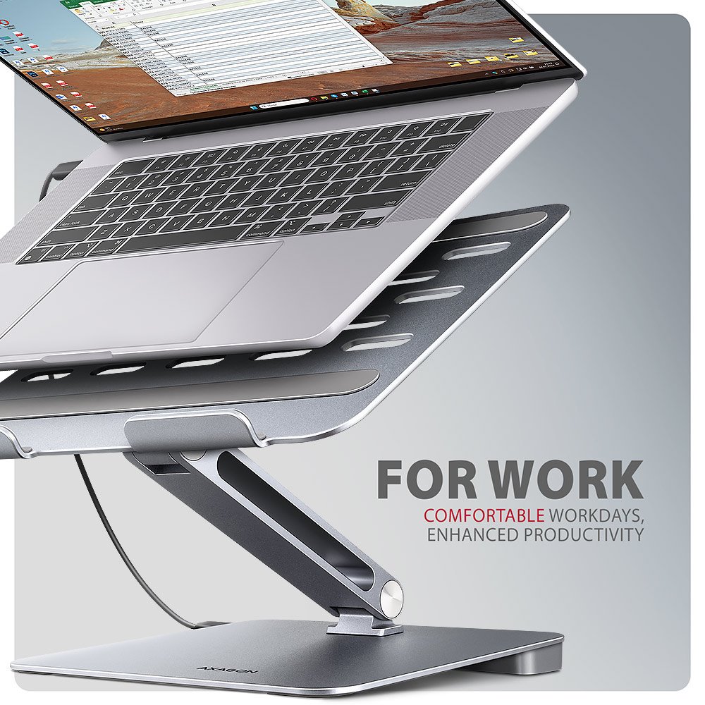 AXAGON hliníkový stojan pro notebooky velikosti 10" - 16" s USB hubem / HMC-STND /  HDMI / 3xUSB-A / GLAN / PD
