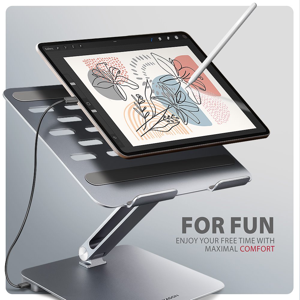 AXAGON hliníkový stojan pro notebooky velikosti 10" - 16" s USB hubem / HMC-STND /  HDMI / 3xUSB-A / GLAN / PD