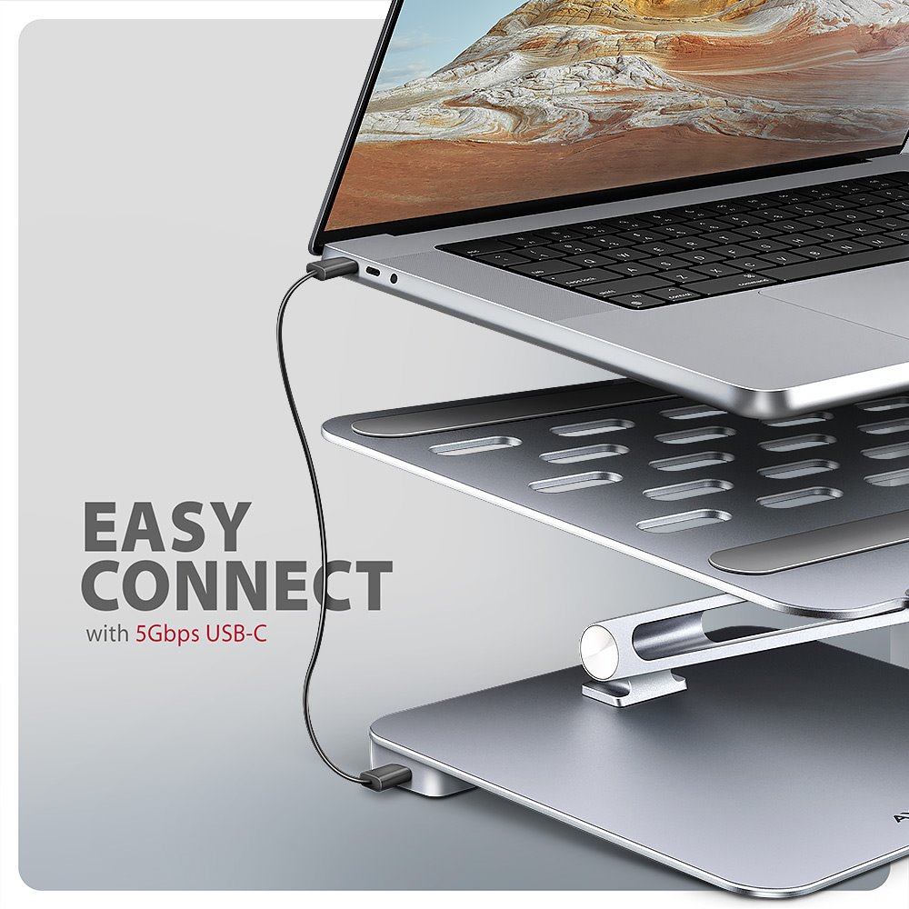 AXAGON hliníkový stojan pro notebooky velikosti 10" - 16" s USB hubem / HMC-STND /  HDMI / 3xUSB-A / GLAN / PD
