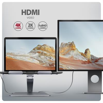AXAGON hliníkový stojan pro notebooky velikosti 10" - 16" s USB hubem / HMC-STND /  HDMI / 3xUSB-A / GLAN / PD