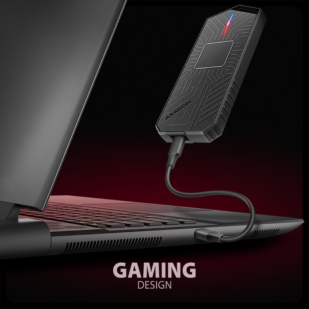 AXAGON externí RGB box pro M.2 NVMe SSD / EEM2-GAM / USB-C / USB 3.2 Gen2 / až 10 Gbit/s / kabel 50cm