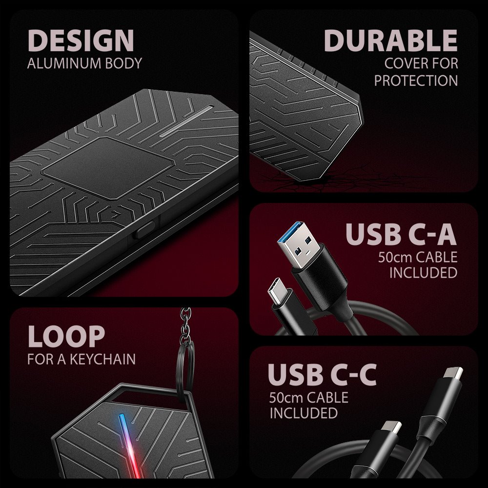 AXAGON externí RGB box pro M.2 NVMe SSD / EEM2-GAM / USB-C / USB 3.2 Gen2 / až 10 Gbit/s / kabel 50cm