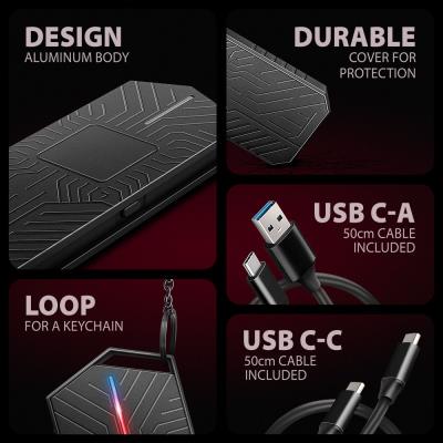 AXAGON externí RGB box pro M.2 NVMe SSD / EEM2-GAM / USB-C / USB 3.2 Gen2 / až 10 Gbit/s / kabel 50cm