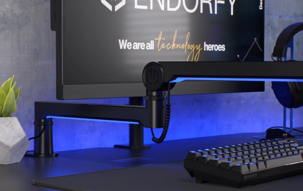 Endorfy rameno na mikrofon Broadcast Low Profile RGB Boom Arm / 360st. rotace / kulová hlava / LED osvětlení