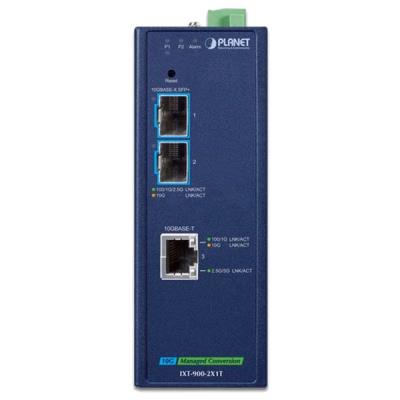 Planet IXT-900-2X1T průmyslový konvertor 1x 10G Base-T / 2x SFP+ 10GBase-X, IP40, -40~75°C, dual power, SNMP
