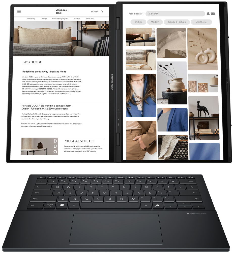 ASUS Zenbook Duo/ Core Ultra 7 255H/ 32GB/ 1TB SSD/ Intel Arc/ 14"WQXGA+,120Hz,touch,OLED/ W11P/ šedý