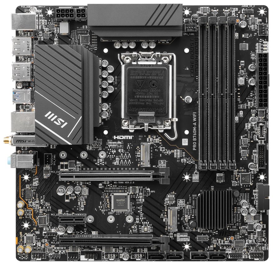 OPRAVENÉ - MSI PRO B760M-A WIFI / Intel B760 / LGA1700 / 4x DDR5 / 2x M.2 / 2x HDMI / 2x DP / WiFi / mATX 