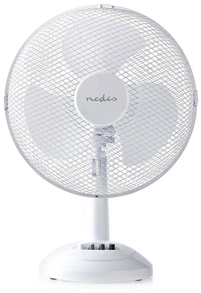 NEDIS stolní ventilátor/ průměr 30 cm/ výkon 35 W/ 3 rychlosti/ funkce oscilace/ kabel 1,5 m/ bílý