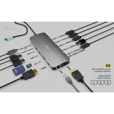 i-tec dokovací stanice USB-C Metal Nano 3x Display Dock, 2x HDMI 1x USB-C video, PD 140W + nabíječka 140 W