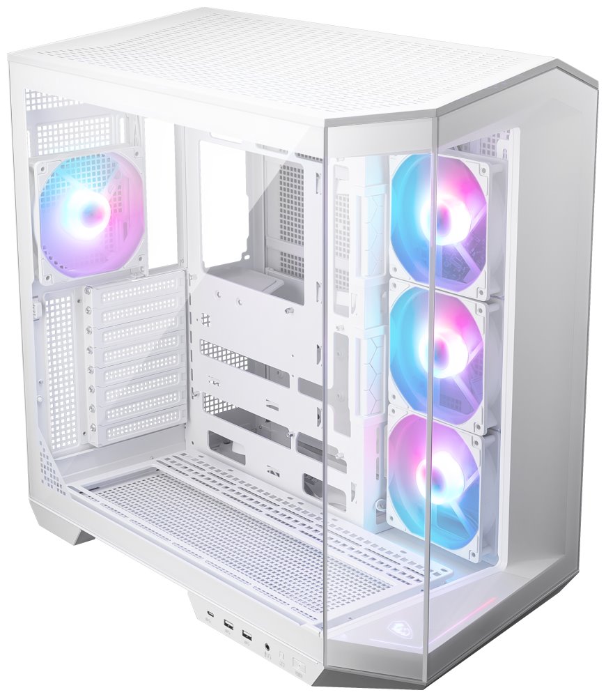 POŠKOZENÝ OBAL - MSI skříň MAG PANO 100R PZ White/ bez zdroje/ levé a přední sklo/ 4x 120 mm A-RGB fan/ 1x USB-C/ 1x USB3.2/ b...