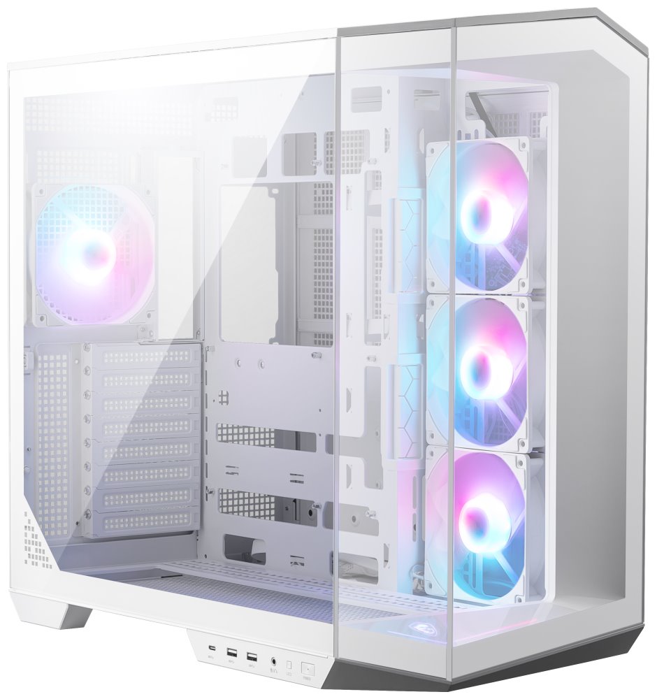 POŠKOZENÝ OBAL - MSI skříň MAG PANO 100R PZ White/ bez zdroje/ levé a přední sklo/ 4x 120 mm A-RGB fan/ 1x USB-C/ 1x USB3.2/ b...