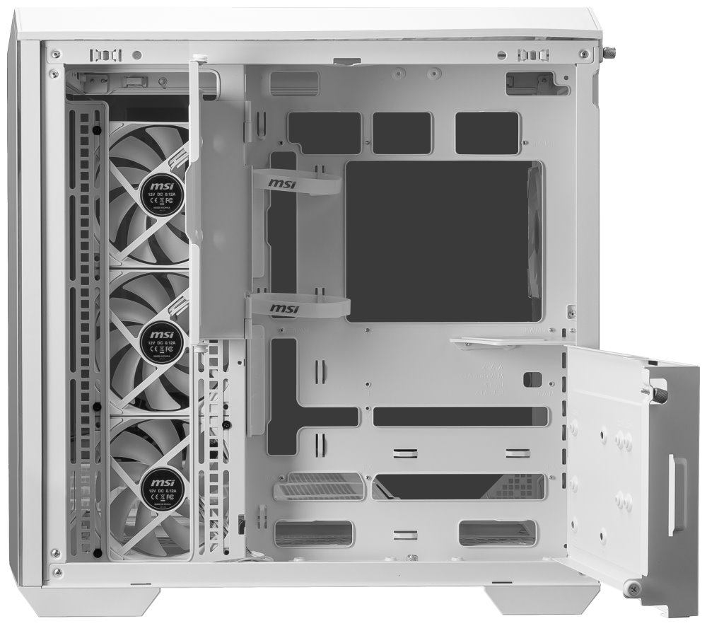 POŠKOZENÝ OBAL - MSI skříň MAG PANO 100R PZ White/ bez zdroje/ levé a přední sklo/ 4x 120 mm A-RGB fan/ 1x USB-C/ 1x USB3.2/ b...