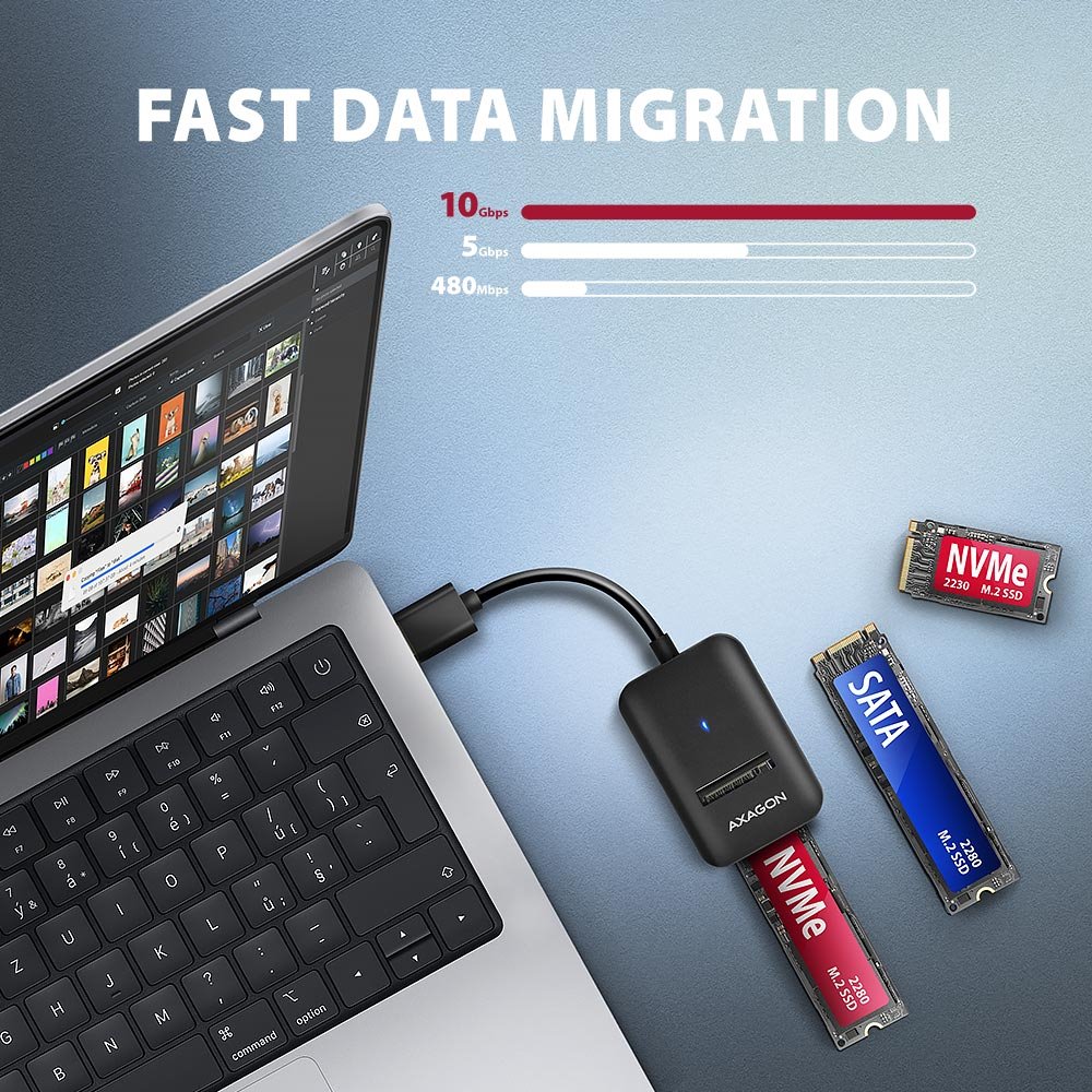 AXAGON USB-A adaptér pro připojení M.2 NVMe SSD / ADM2-AM / USB-A / USB 3.2 Gen2 / USB-A kabel 10cm