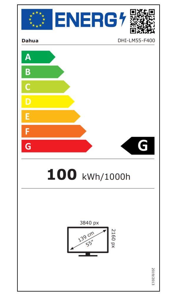 DAHUA 55" LED LM55-F400/ IPS/ 3840x2160(UHD)/ 5000:1/ 8ms/ 380 cd/m2/ HDMI/ USB/ REPRO/ VESA400x200/ černý/ provoz 24/7