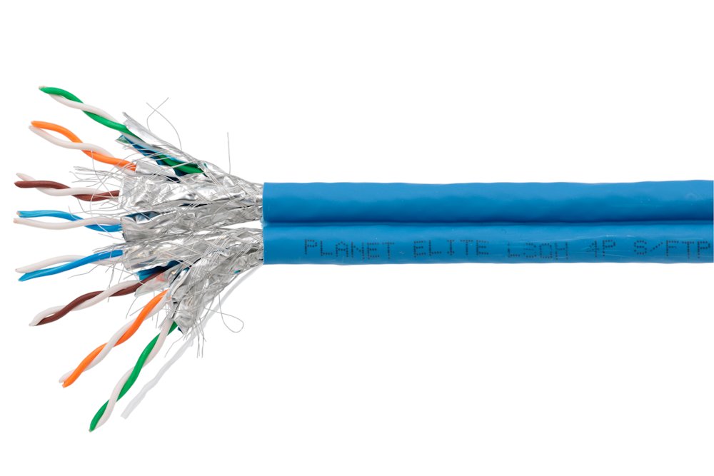 PLANET kabel SFTP, drát, Cat 6A, 4p, 500MHz, LS0H, TWIN stíněný každý pár, Planet Elite, modrý, Dca, balení 2*500m