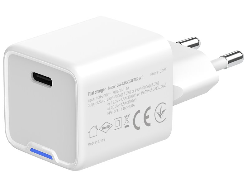 COLORWAY 1x USB-C/ síťová nabíječka/ GaN/ PD/ PPS/ 30W/ Včetně 100cm kabelu/ Bílá