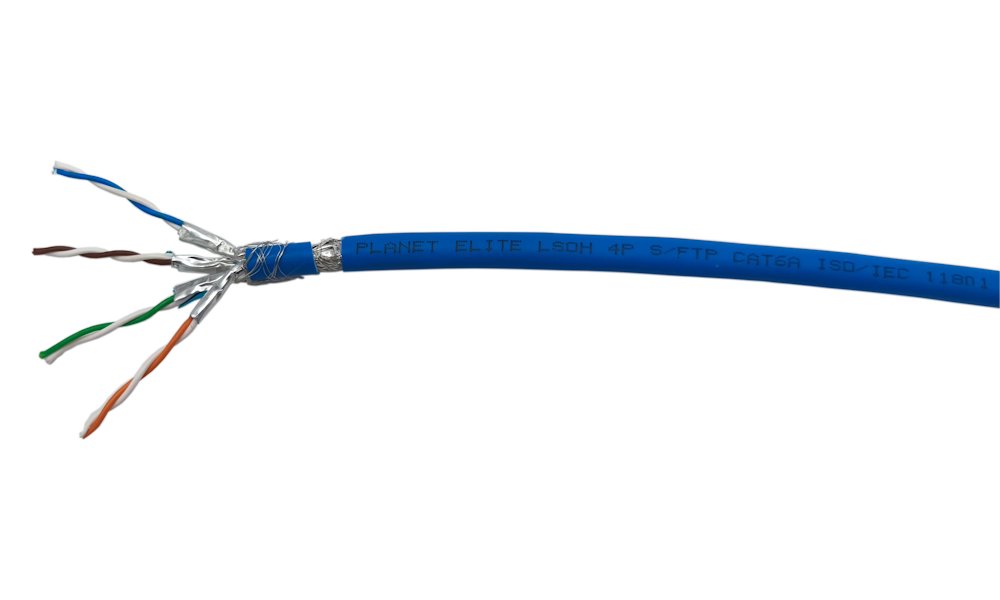 PLANET kabel SFTP, drát, Cat 6A, 4p, 500MHz, LS0H, stíněný každý pár, Planet Elite, modrý, Dca, cena za 80m