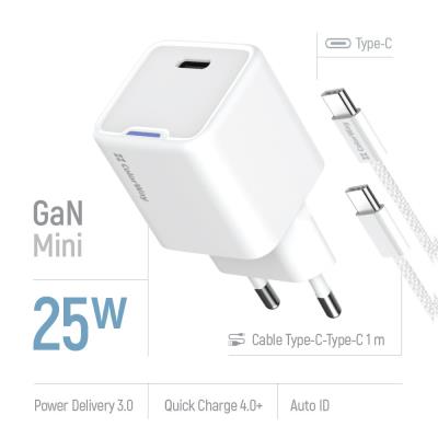 COLORWAY 1x USB-C/ síťová nabíječka/ GaN/ PD/ PPS/ 25W/ Včetně 100cm kabelu/ Bílá