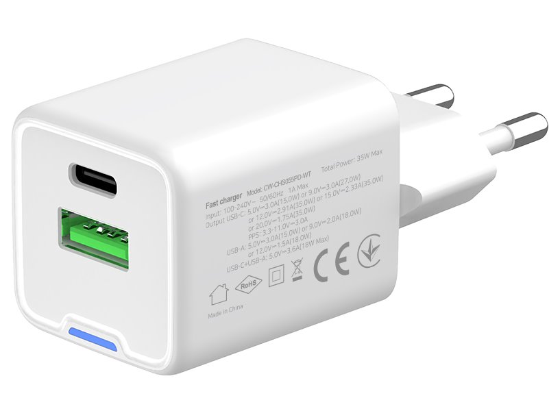 COLORWAY 1x USB-C/ síťová nabíječka/ GaN/ PD/ PPS/ QC/ 35W/ Včetně 100cm kabelu/ Bílá