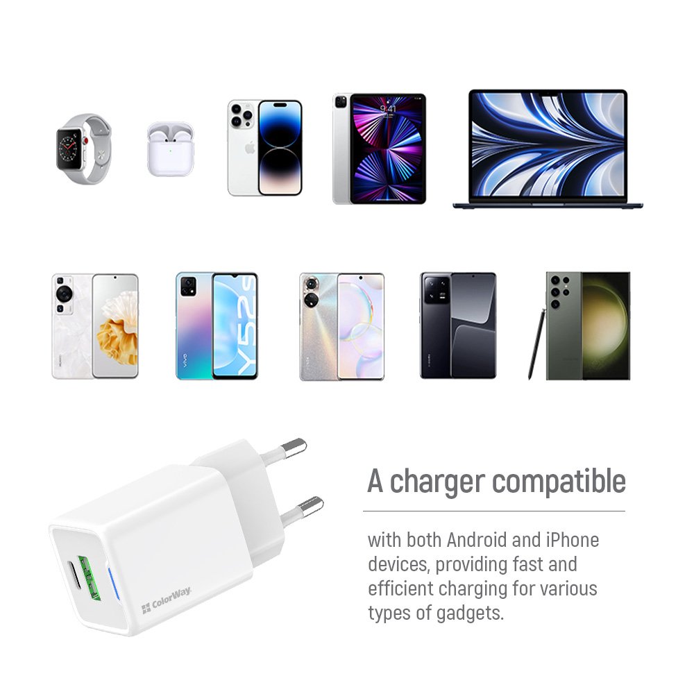 COLORWAY 1x USB-C/ síťová nabíječka/ GaN/ PD/ PPS/ QC/ 35W/ Včetně 100cm kabelu/ Bílá