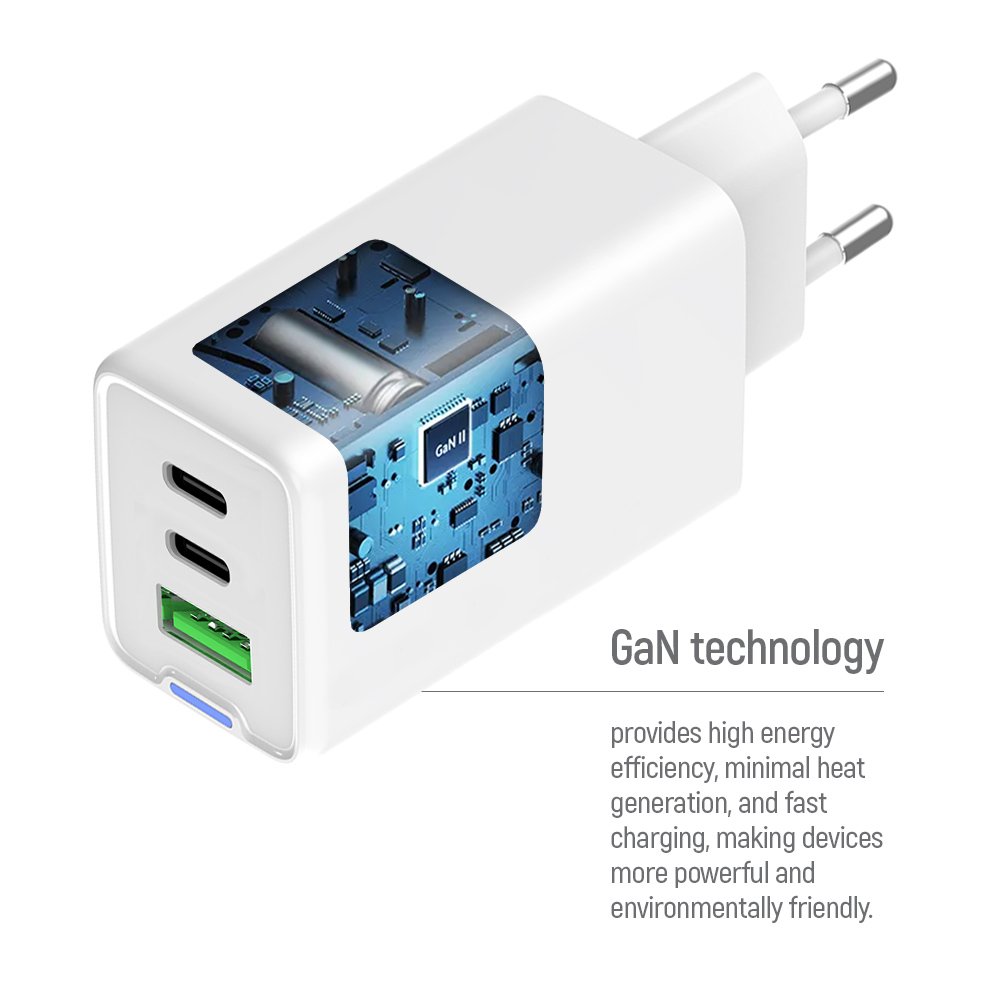 COLORWAY 2x USB-C, 1x USB-A/ síťová nabíječka/ GaN/ PD/ PPS/ 65W/ Bílá