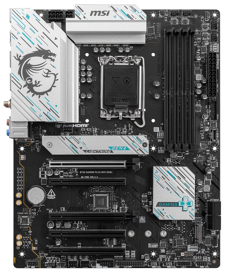 MSI B760 GAMING PLUS WIFI DDR4 / Intel B760 / LGA1700 / 4x DDR4 / 2x M.2 / HDMI / DP / WiFi / ATX