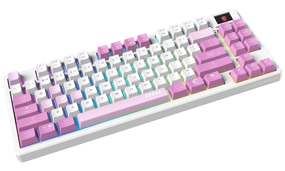 MSI herní klávesnice FORGE GK600 TKL Violet/ bezdrátová 2,4GHz+BT/ mechanická/ RGB/ USB-C/ display/ CZ+SK layout