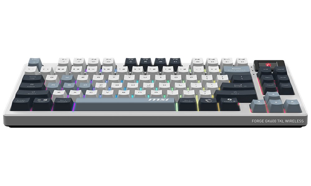 MSI herní klávesnice FORGE GK600 TKL Sky/ bezdrátová 2,4GHz+BT/ mechanická/ RGB/ USB-C/ display/ US layout