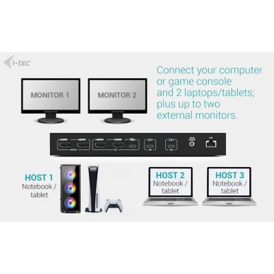 i-tec dokovací stanice USB-C KVM Docking station for 3 Hosts, Dual Display, Power Delivery 1x 92W/2x 65W